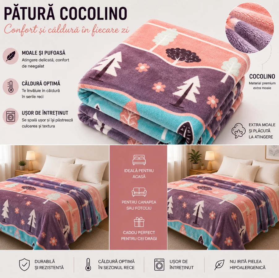 1+1 GRATIS Pătură de pat moale și călduroasă pentru iarnă, design pentru copii, 220x200mm