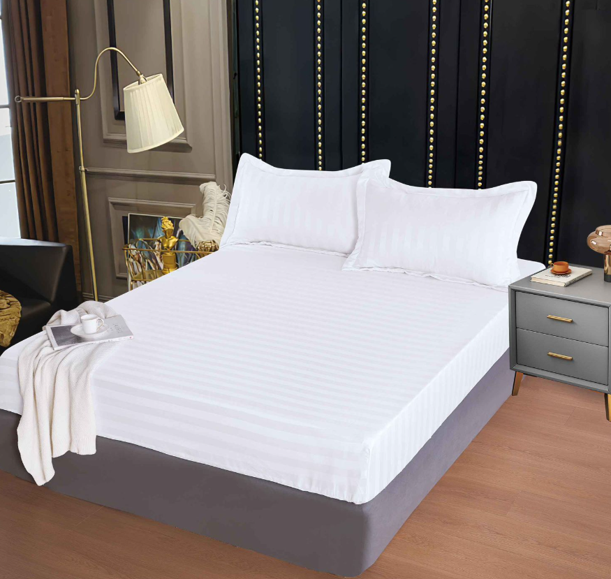 Set Cearceaf de Pat cu Elastic 160x200 cm din Finet Tip Damasc cu 2 Fețe de Pernă – Husă Protecție Saltea, Textură Densă și Catifelată