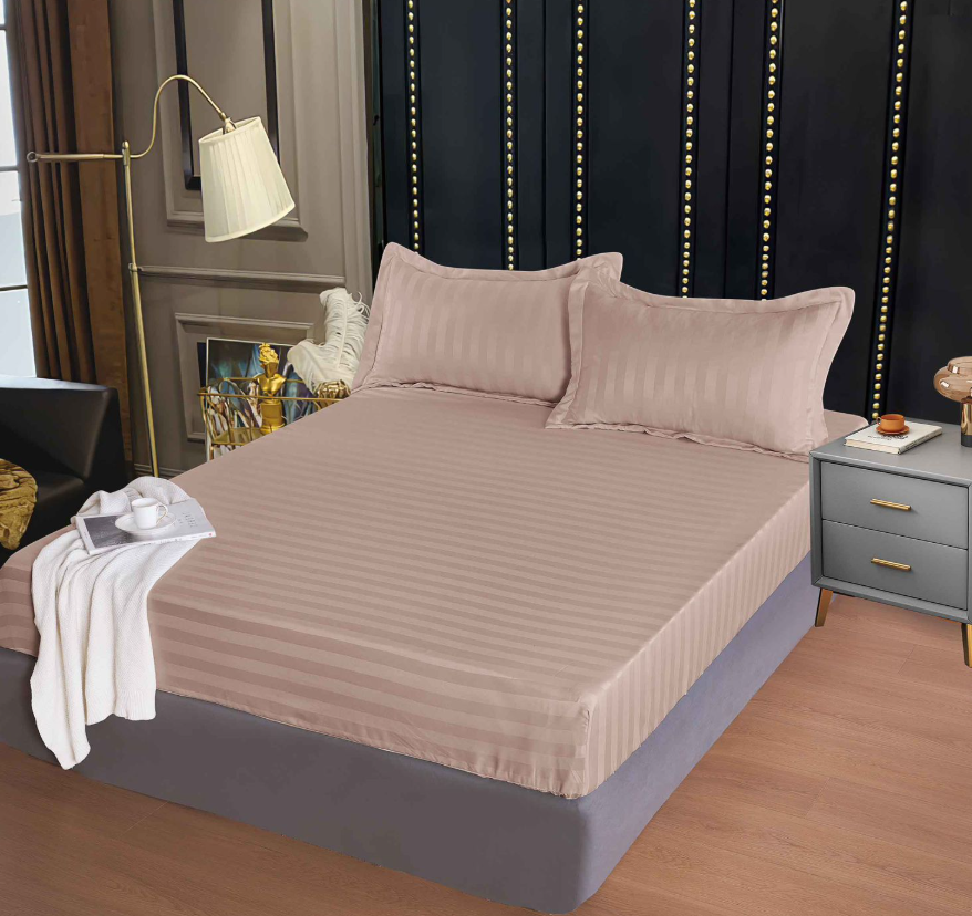 Set Cearceaf de Pat cu Elastic BEJ 160x200 cm din Finet Tip Damasc cu 2 Fețe de Pernă – Husă Protecție Saltea, Textură Densă și Catifelată