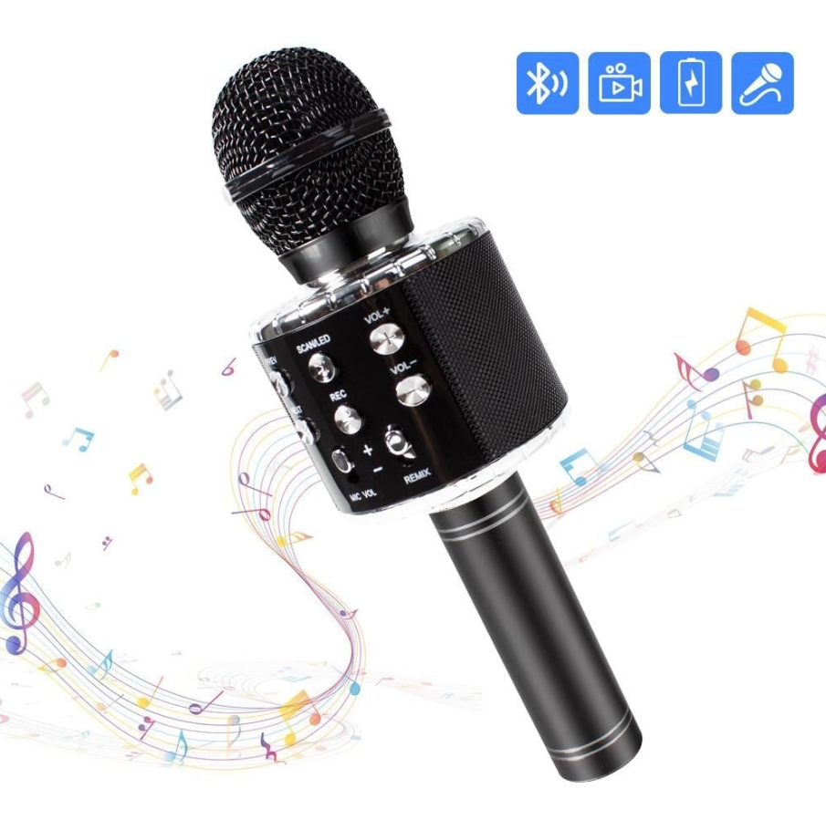 Pachet 2 Microfoane Karaoke Fără Fir pentru Copii și Adulți – Difuzor Portabil, Schimbător de Voce, MP3 Player cu USB / Card
