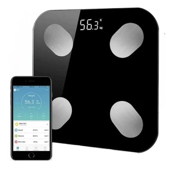 Cântar Digital Inteligent Bluetooth Kivoo – Monitorizare Parametri Corporali prin Aplicație, Ecran LED, Tehnologie Step-On, Capacitate 180 kg, Sticlă Securizată, Negru