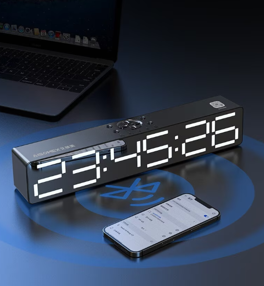 Boxă Portabilă Bluetooth Andowl QYXB133, Ceas Digital & Alarmă, 2 Difuzoare 5W, Slot Card MicroSD/TF, Microfon Hands-Free, Baterie 1600mAh, Negru, Kivoo