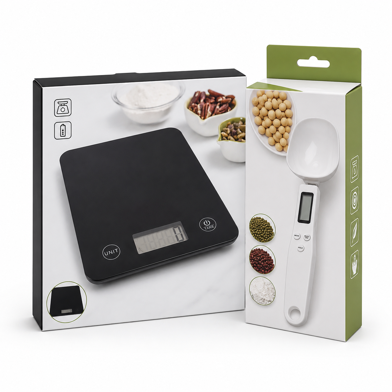 Pachet Promoțional Cântărire Bucătărie: Cântar Lingură Digitală de Precizie 500g (AO-78367) + Cântar Digital 5kg cu Senzori de Mare Precizie (AO-78368), Oprire Automată