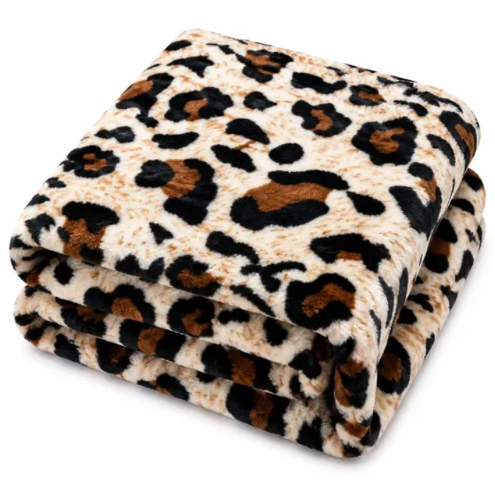 1+1 GRATIS Patura Cocolino Pufoasa Animal Print Leopard, Crem/Maro/Negru, 200x220 cm
