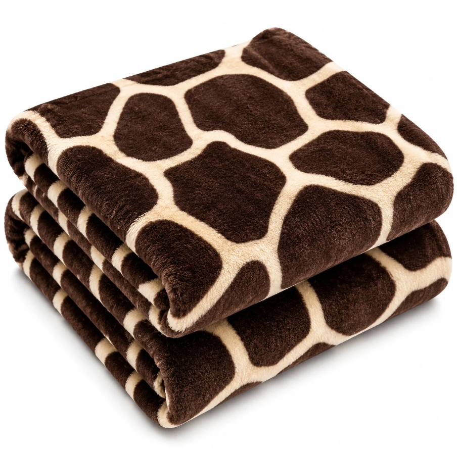 1+1 GRATIS Patura Cocolino Pufoasa Model Girafa, Crem/Maro, 200x220 cm