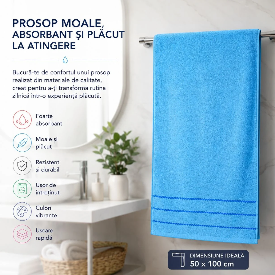 Set 6 Prosoape de Baie 50x100 cm, Multicolore, Absorbante și Moi, Microfibră Premium