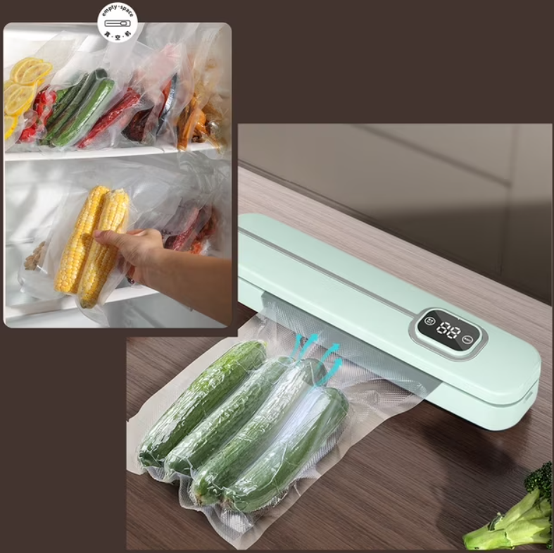 Aparat de vidat și sigilat alimente Vacuum Sealer cu afișaj digital, Verde