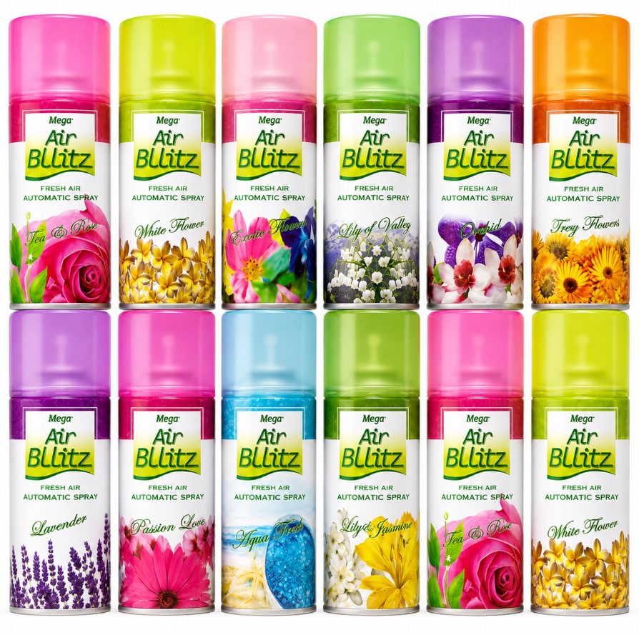 Set 24 bucăți rezerve odorizant automat Air Blitz, parfumuri mixte florale și fresh, 60 zile, pentru aparat automat, casă, birou, baie și living