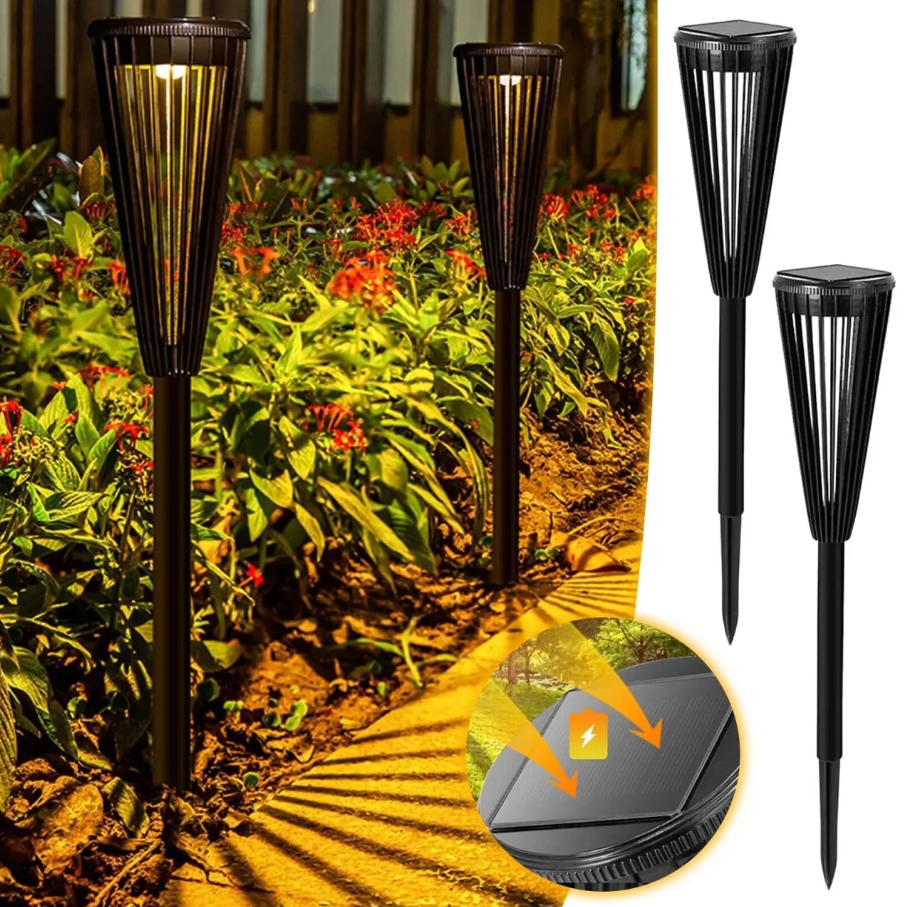 Set 6 Lămpi Solare de Grădină Tip Torță LED – Efect Flacără Pâlpâitoare Realistică, Infigere Țăruș Pământ, Rezistente la Intemperii, Kivoo