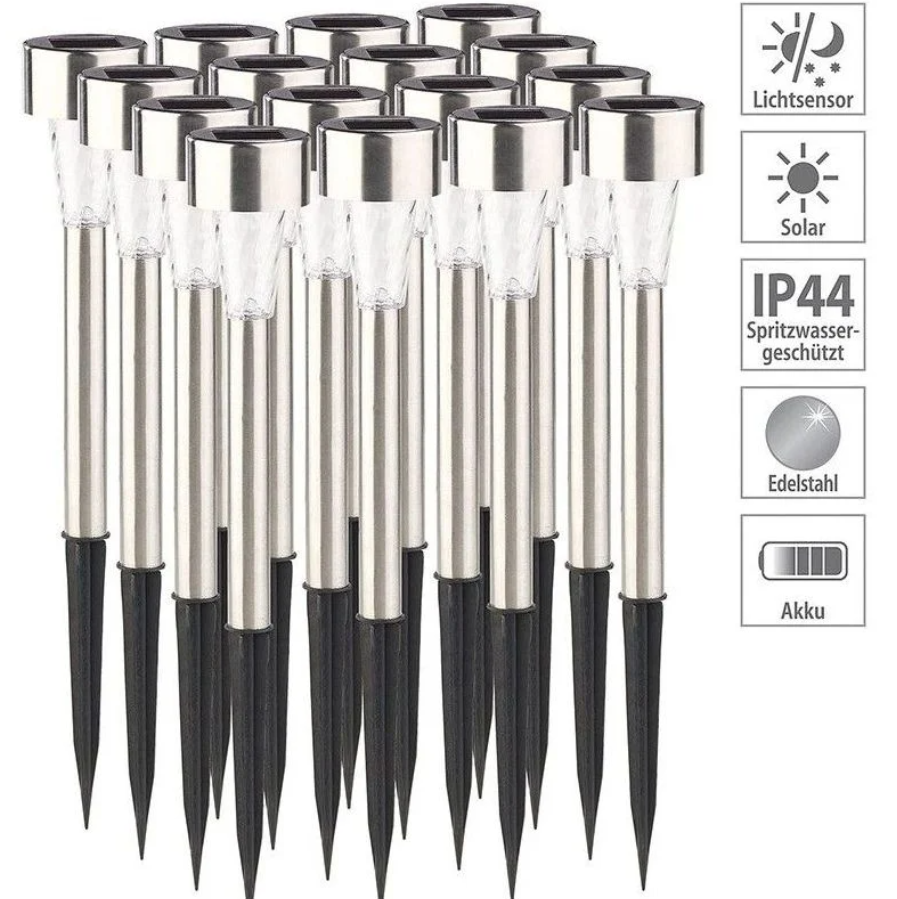 Set 10 Lămpi Solare de Grădină din Inox LED (36 cm) – Lumină Caldă Relaxantă, Senzor Automat Zi/Noapte, Fixare cu Țăruș, Rezistente la Apă, Kivoo