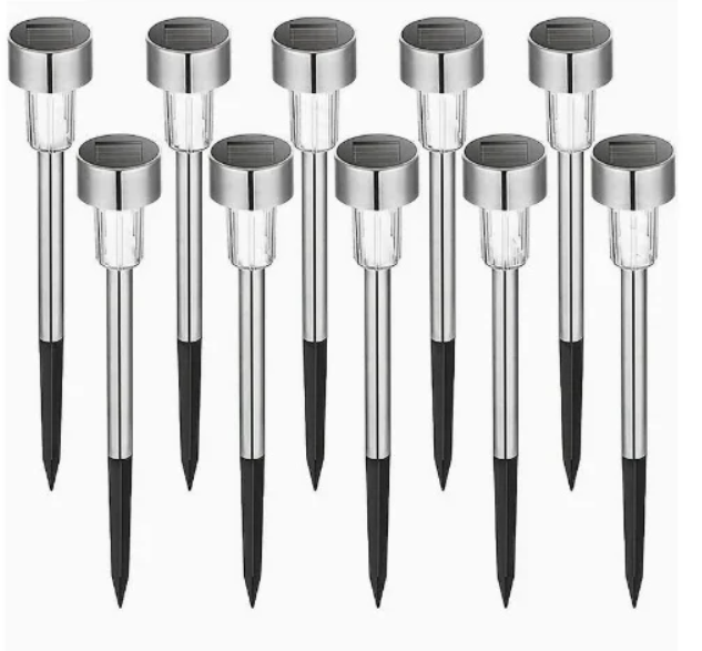 Set 10 Lămpi Solare de Grădină din Inox LED (36 cm) – Lumină Caldă Relaxantă, Senzor Automat Zi/Noapte, Fixare cu Țăruș, Rezistente la Apă, Kivoo
