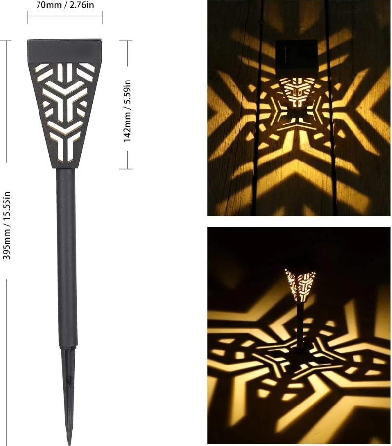 Set 6 Lămpi Solare de Grădină cu Picior Metalic (Metal & Plastic) – LED Lumină Caldă Galbenă, Senzor Automat, Fixare în Sol, Kivoo