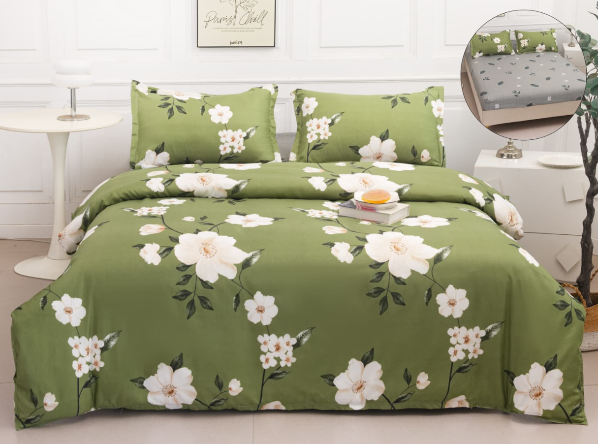 Set Lenjerie de Pat 4 Piese din Bumbac Satinat cu Cearceaf cu Elastic (180x200 cm), Husă Pilotă (200x230 cm), Textură Fină, șifonare Redusă