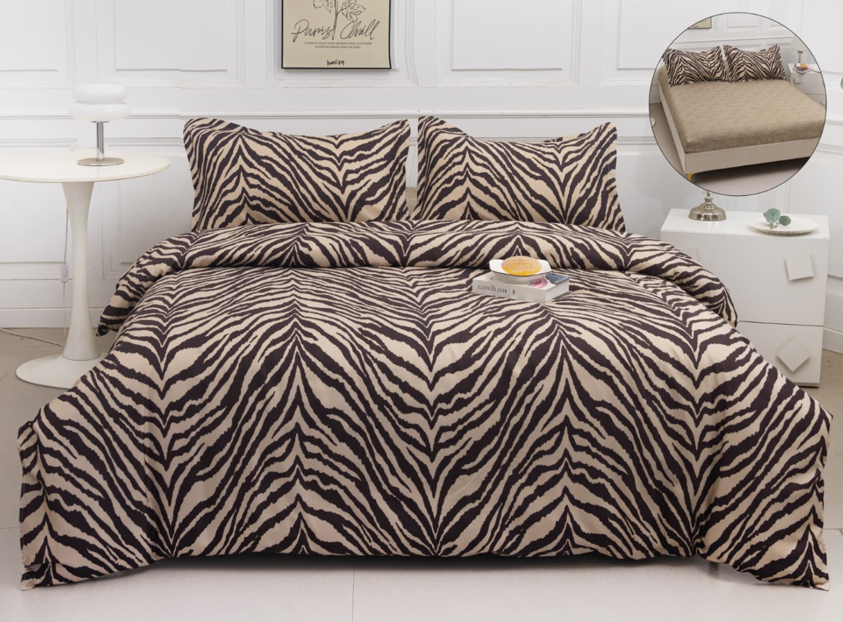 Set Lenjerie de Pat 4 Piese din Bumbac Satinat cu Cearceaf cu Elastic (180x200 cm), Husă Pilotă (200x230 cm), Textură Fină, șifonare Redusă