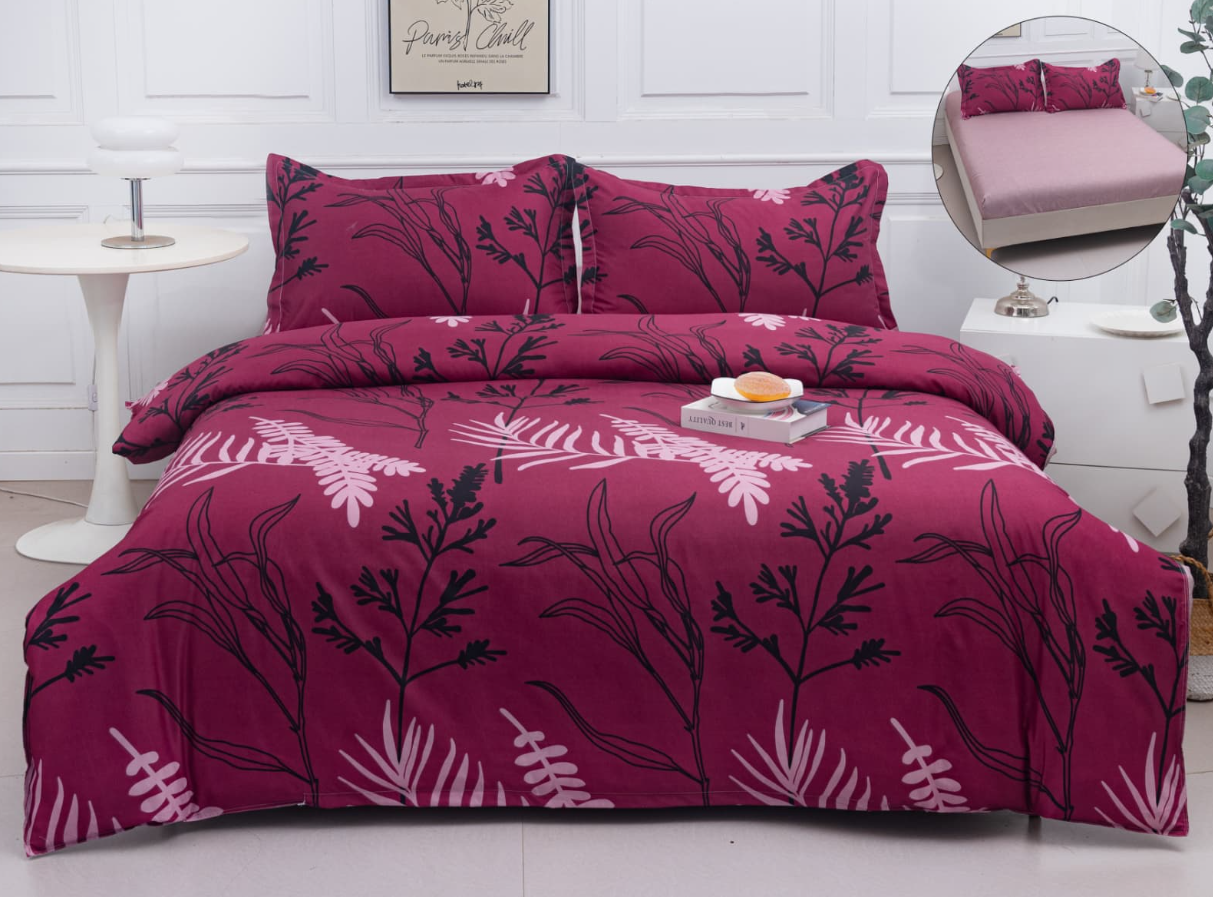 Set Lenjerie de Pat 4 Piese din Bumbac Satinat cu Cearceaf cu Elastic (180x200 cm), Husă Pilotă (200x230 cm), Textură Fină, șifonare Redusă