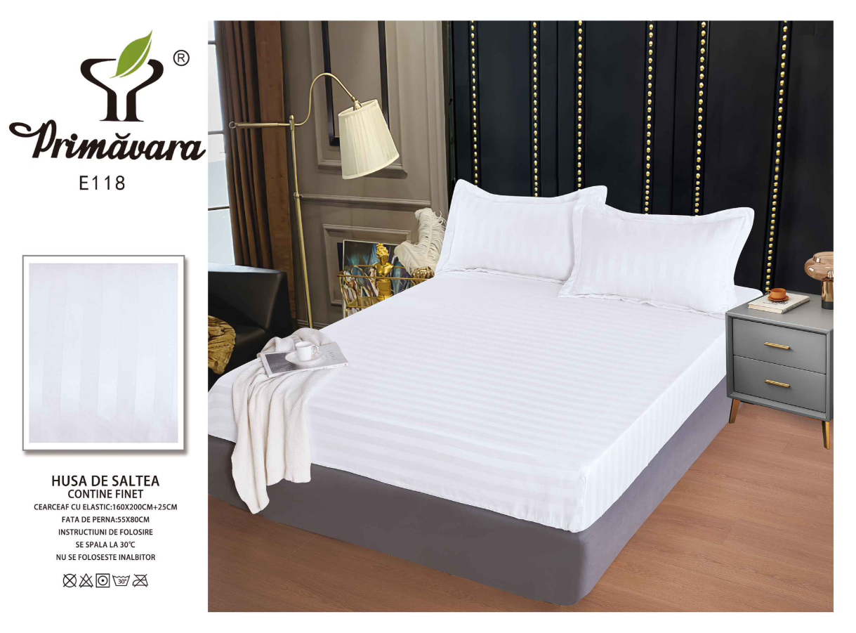 Set Cearceaf de Pat cu Elastic 160x200 cm din Finet Tip Damasc cu 2 Fețe de Pernă – Husă Protecție Saltea, Textură Densă și Catifelată