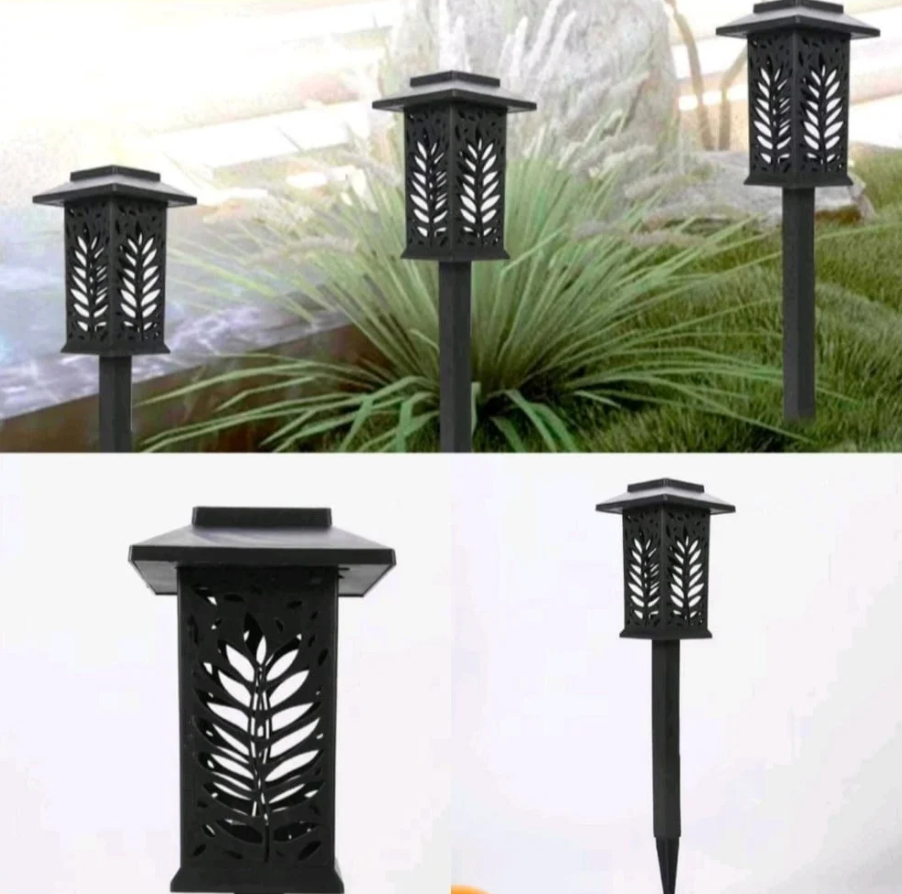 Set 6 Lămpi Solare de Grădină LED cu Lumină Caldă – Model Decorativ Frunze (Proiecție Umbre), Senzor Crepuscular Automat, Inălțime 36 cm, Fixare cu Țăruș, Kivoo