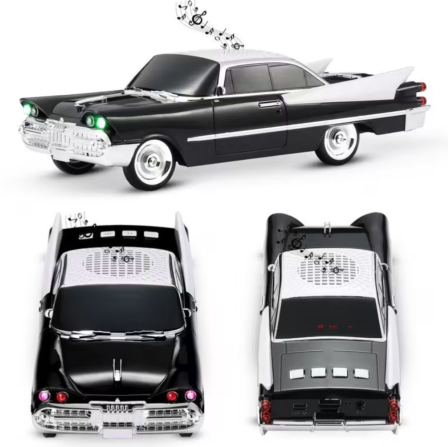Boxă Portabilă Bluetooth 5.0 în Formă de Mașină Retro – Radio FM, USB, TF Card, AUX, Faruri LED Decorative, Acumulator 1500 mAh, Type-C, Kivoo
