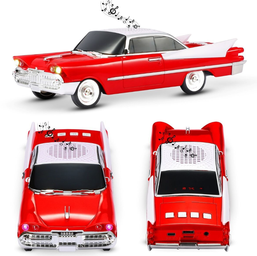 Boxă Portabilă Bluetooth 5.0 în Formă de Mașină Retro – Radio FM, USB, TF Card, AUX, Faruri LED Decorative, Acumulator 1500 mAh, Type-C, Kivoo