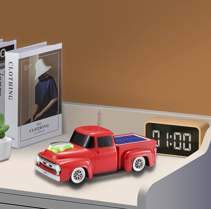 Boxă Portabilă Bluetooth Model Camionetă Vintage – Panou Solar Integrat, Radio FM cu Antenă Telescopică, USB, TF Card, Faruri LED, Culoare Negru, Kivoo