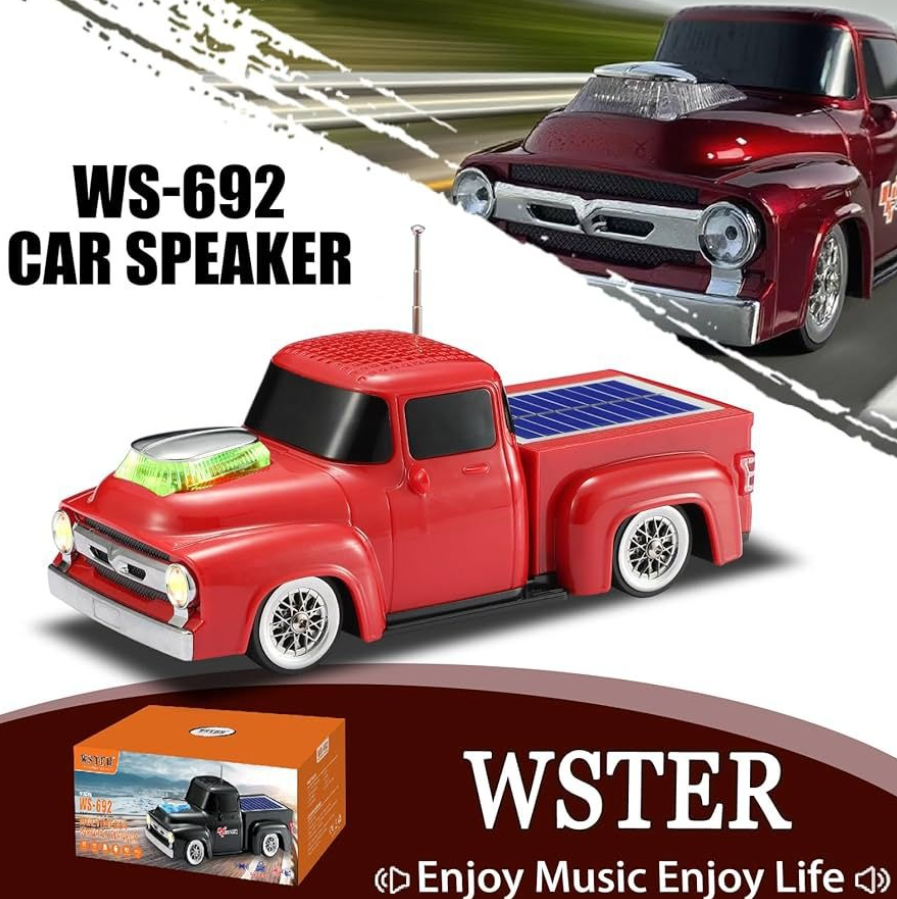 Boxă Portabilă Bluetooth Model Camionetă Vintage – Panou Solar Integrat, Radio FM cu Antenă Telescopică, USB, TF Card, Faruri LED, Culoare Negru, Kivoo