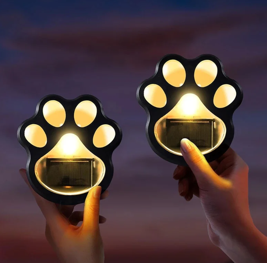 Pachet 4 Lămpi Solare Exterior Model Lăbuță de Animale, LED Lumină Caldă, Incarcare 100% Solară, Ideal pentru Gazon, Alei, Curte și Iubitori de Animale