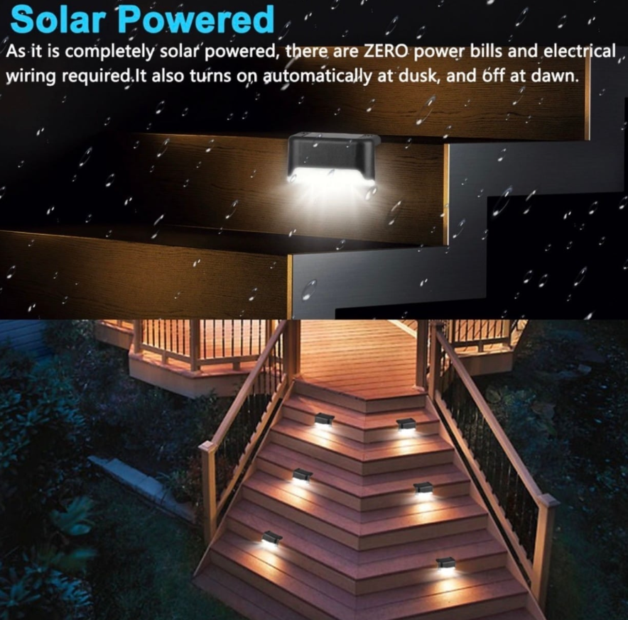 Set [8 / 12 / 16 / 20] Lămpi Solare de Exterior pentru Trepte, Gard și Perete – LED-uri Economice, Senzor Crepuscular Automat, Negru Elegant, Kivoo