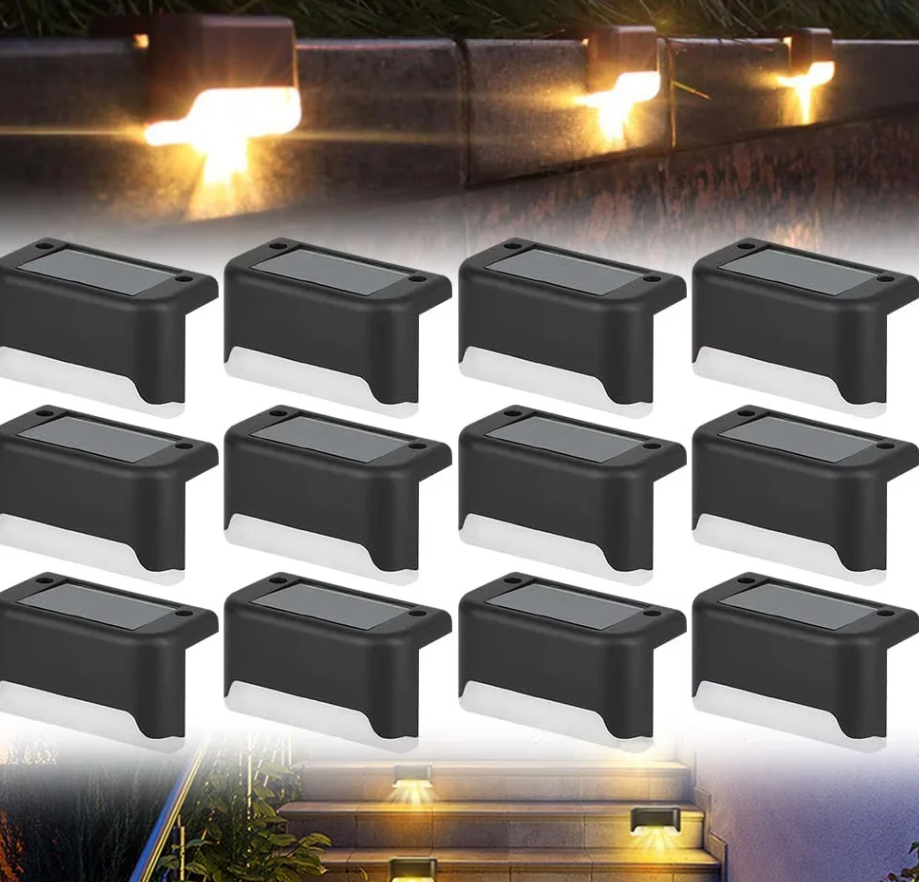 Set [8 / 12 / 16 / 20] Lămpi Solare de Exterior pentru Trepte, Gard și Perete – LED-uri Economice, Senzor Crepuscular Automat, Negru Elegant, Kivoo