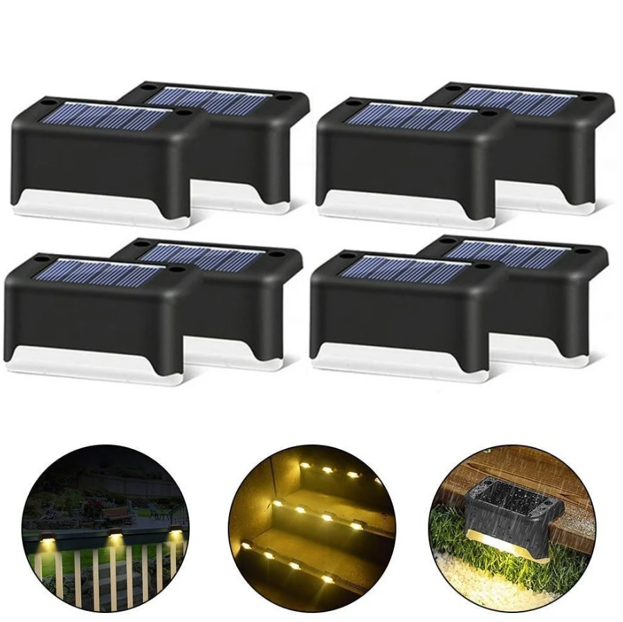 Set [8 / 12 / 16 / 20] Lămpi Solare de Exterior pentru Trepte, Gard și Perete – LED-uri Economice, Senzor Crepuscular Automat, Negru Elegant, Kivoo