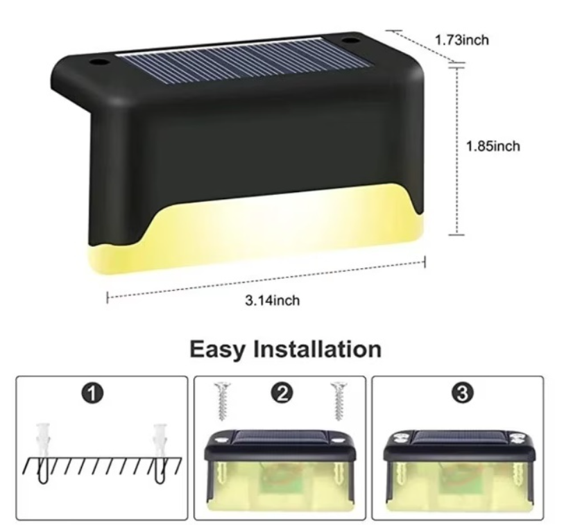 Set [8 / 12 / 16 / 20] Lămpi Solare de Exterior pentru Trepte, Gard și Perete – LED-uri Economice, Senzor Crepuscular Automat, Negru Elegant, Kivoo