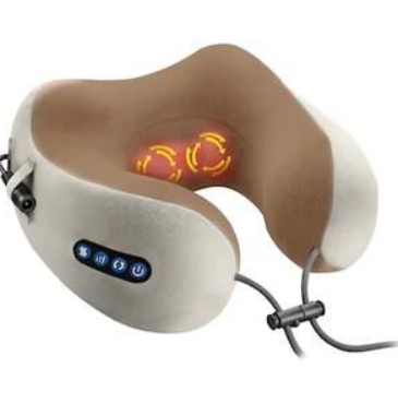 Pernă de Masaj Cervical și Călătorie Kivoo – Spumă cu Memorie (Memory Foam), Masaj prin Frământare 3D, Suport Ergonomic Gât și Umeri, Alimentare USB 5V, Gri/Maro
