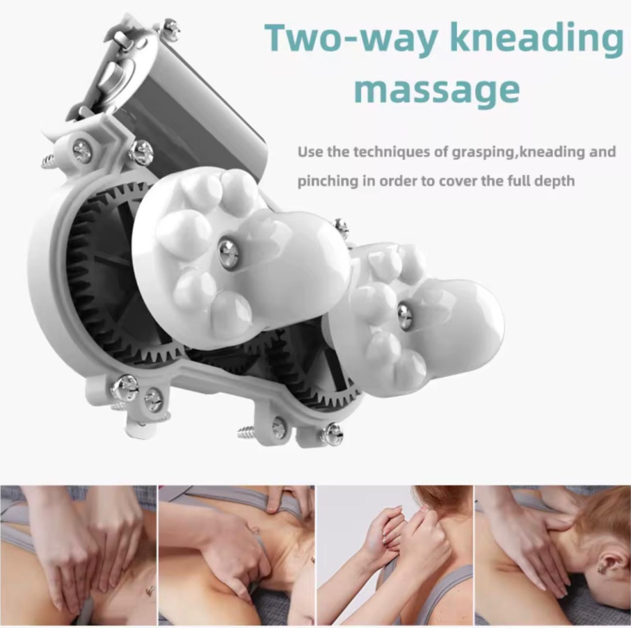Pernă de Masaj Cervical și Călătorie Kivoo – Spumă cu Memorie (Memory Foam), Masaj prin Frământare 3D, Suport Ergonomic Gât și Umeri, Alimentare USB 5V, Gri/Maro