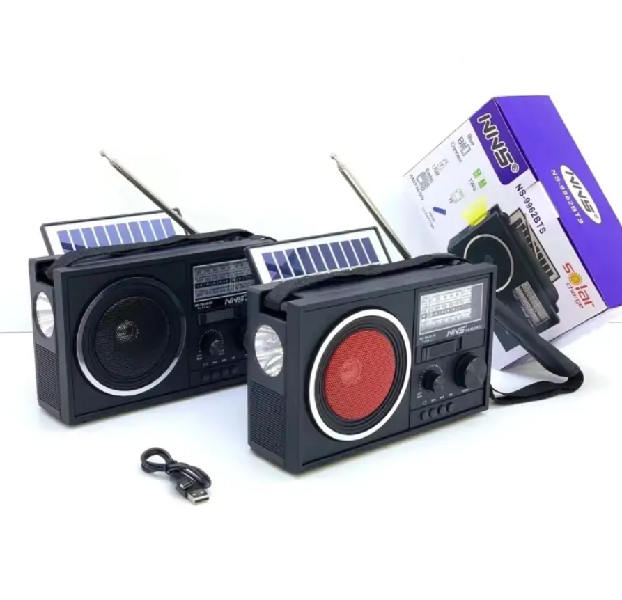 Radio Solar Portabil NNS NS-9962BTS cu Bluetooth, MP3 Player USB/TF, Lanternă Incorporată, Încărcare Solară & Rețea, Ideal pentru Camping, Casă sau Grădină