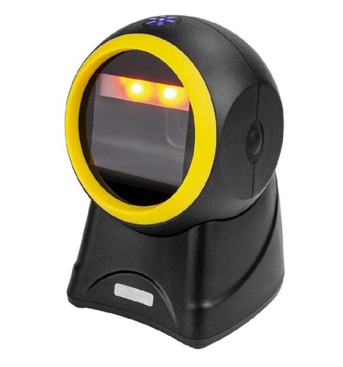 Scaner Coduri de Bare de Birou Hands-Free Andowl Q-SM6 Negru/Galben, Omnidirecțional 1D/2D/QR, Senzor CMOS 960x640, Tehnologie Fără Lumină Deranjantă, Scanare Inductivă Automată, USB Plug & Play, Kivoo