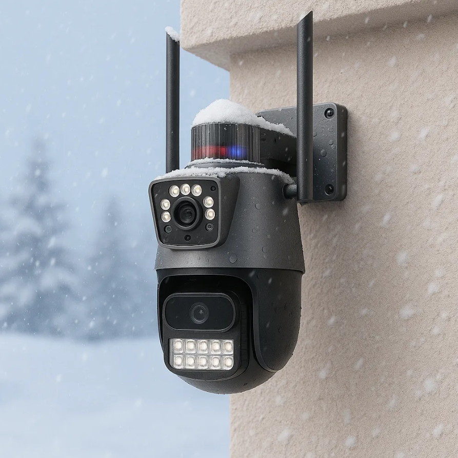 Set 2 Camere de Supraveghere WiFi duble Jortan 9687PRO (Pachet Promoțional), 6MP Ultra HD, PTZ 360°, Exterior IP66, Vedere Nocturnă Color, Audio Bidirecțional, Alarmă Integrată, Aplicație ICSee, Kivoo