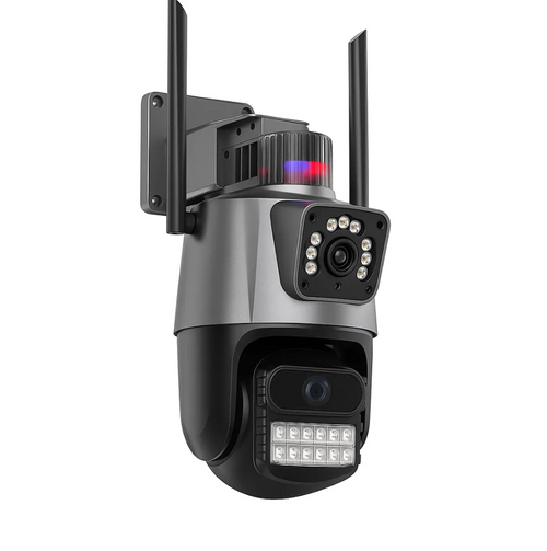 Cameră de Supraveghere WiFi Dual Lens Jortan, 6MP Ultra HD, PTZ 360°, Exterior IP66, Vedere Nocturnă Color, Audio Bidirecțional, Alarmă Integrată, Aplicație ICSee, Kivoo