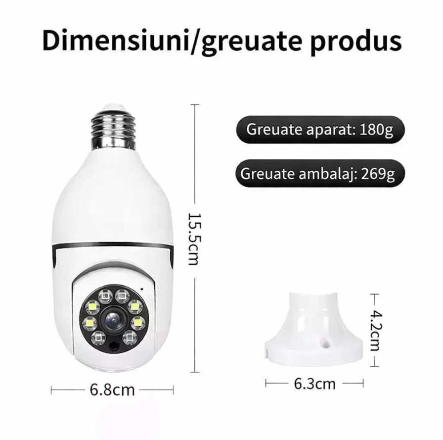 Camera de Supraveghere WiFi Jortan 9296HJW, Full HD 1080P, PTZ 355°, Interior, Vedere Nocturna Color, Audio Bidirectional, Aplicatie Yoosee