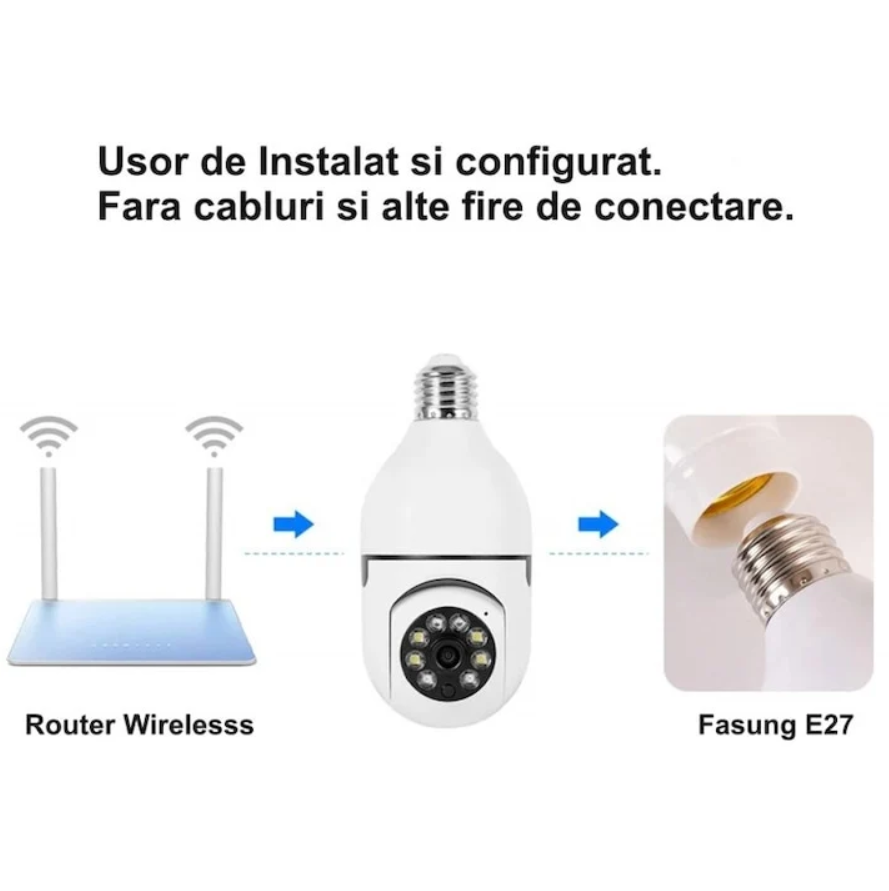 Camera de Supraveghere WiFi Jortan 9296HJW, Full HD 1080P, PTZ 355°, Interior, Vedere Nocturna Color, Audio Bidirectional, Aplicatie Yoosee