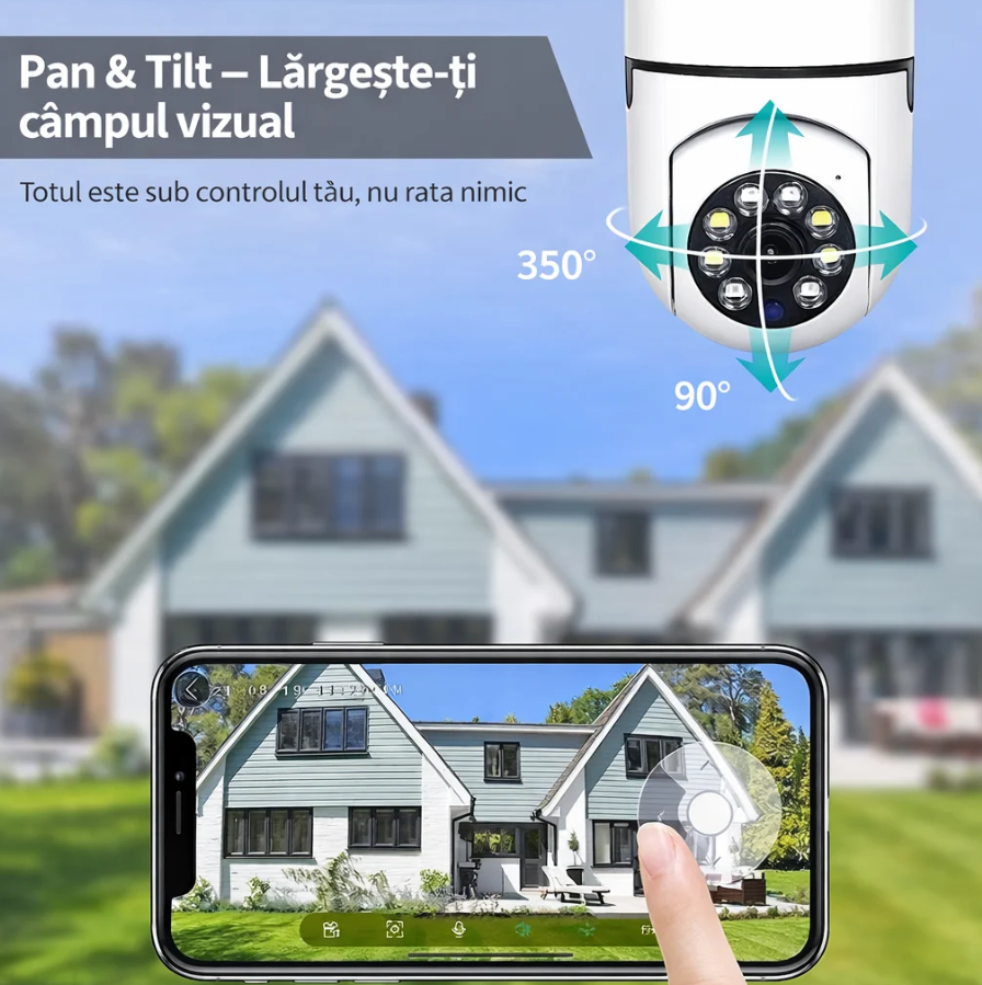 Camera de Supraveghere WiFi Jortan 9296HJW, Full HD 1080P, PTZ 355°, Interior, Vedere Nocturna Color, Audio Bidirectional, Aplicatie Yoosee