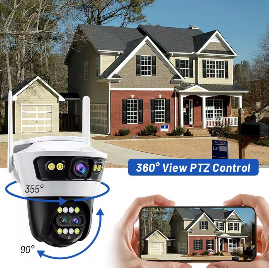 Camera de Supraveghere WiFi Jortan 5, 9MP, Sistem de Lentile Triple, PTZ 360°, IP66, Vedere Nocturna Color, Audio Bidirectional, Aplicatie Yoosee