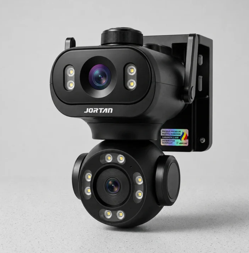 Cameră de Supraveghere JORTAN JT-9680 – 8MP (4MP + 4MP), Dual Lens, WiFi, PTZ 360°, AI, Vedere Nocturnă Color, Yoosee