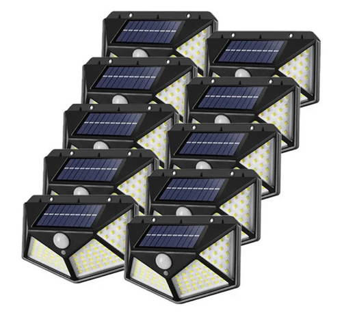 Pachet 10 Lămpi Solare LED de Exterior cu Senzor de Mișcare (1000 LED-uri Total) – Iluminat Multidirecțional, 3 Moduri, Zero Costuri la Curent, Negru