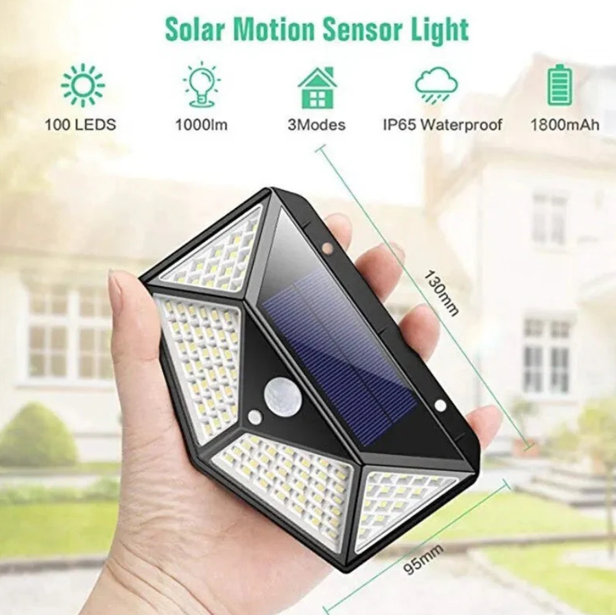 Pachet 10 Lămpi Solare LED de Exterior cu Senzor de Mișcare (1000 LED-uri Total) – Iluminat Multidirecțional, 3 Moduri, Zero Costuri la Curent, Negru