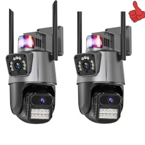 Set 2 Camere de Supraveghere WiFi duble Jortan 9687PRO (Pachet Promoțional), 6MP Ultra HD, PTZ 360°, Exterior IP66, Vedere Nocturnă Color, Audio Bidirecțional, Alarmă Integrată, Aplicație ICSee, Kivoo