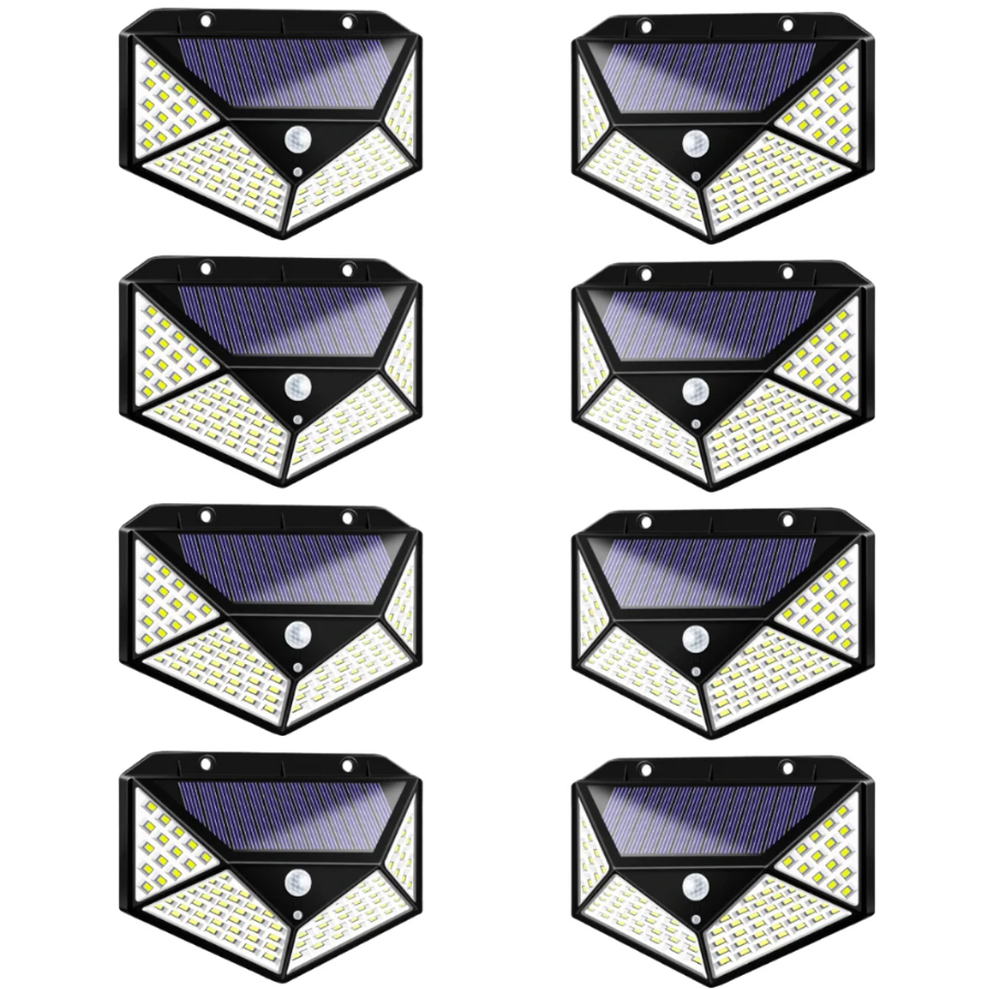 Pachet Lămpi Solare LED de Exterior cu Senzor de Mișcare 100 LED-URI – Iluminat Multidirecțional, 3 Moduri, Zero Costuri la Curent, Negru