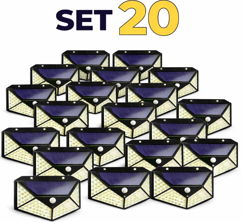 Pachet Lămpi Solare LED de Exterior cu Senzor de Mișcare 100 LED-URI – Iluminat Multidirecțional, 3 Moduri, Zero Costuri la Curent, Negru
