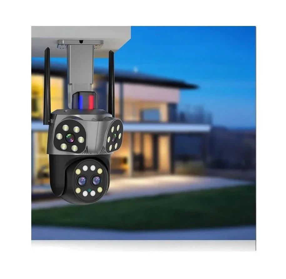 Camera Supraveghere WiFi JORTAN zoom optic JT-8856, 12MP, 4 Lentile cu Zoom, Senzor de miscare, Rotire 360°, Alarma, Vedere Nocturna Color, Waterproof, Negru