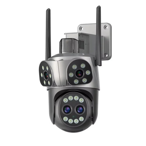 Camera Supraveghere WiFi JORTAN zoom optic JT-8856, 12MP, 4 Lentile cu Zoom, Senzor de miscare, Rotire 360°, Alarma, Vedere Nocturna Color, Waterproof, Negru
