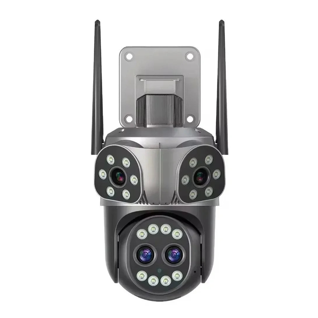 Camera Supraveghere WiFi JORTAN zoom optic JT-8856, 12MP, 4 Lentile cu Zoom, Senzor de miscare, Rotire 360°, Alarma, Vedere Nocturna Color, Waterproof, Negru